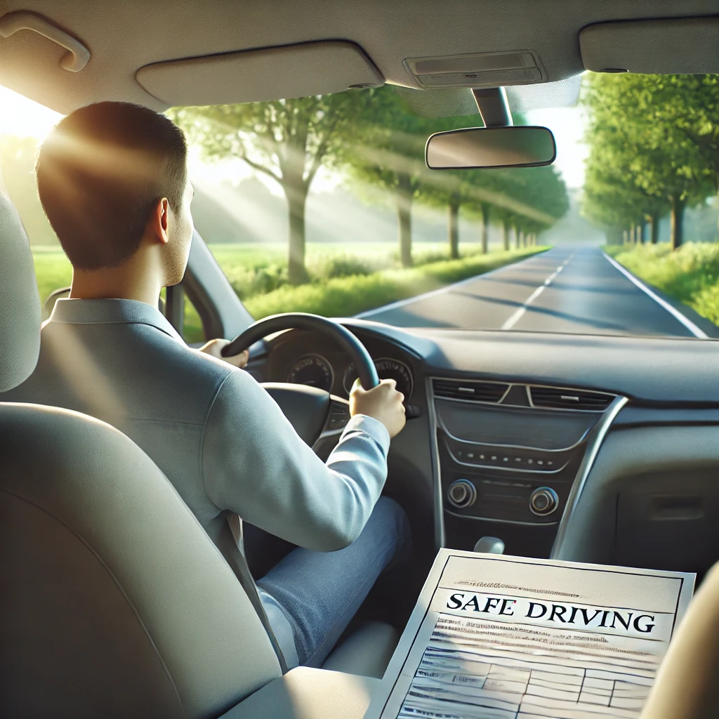 운전자가 차 안에서 핸들을 잡고 안전운행을 하는 모습