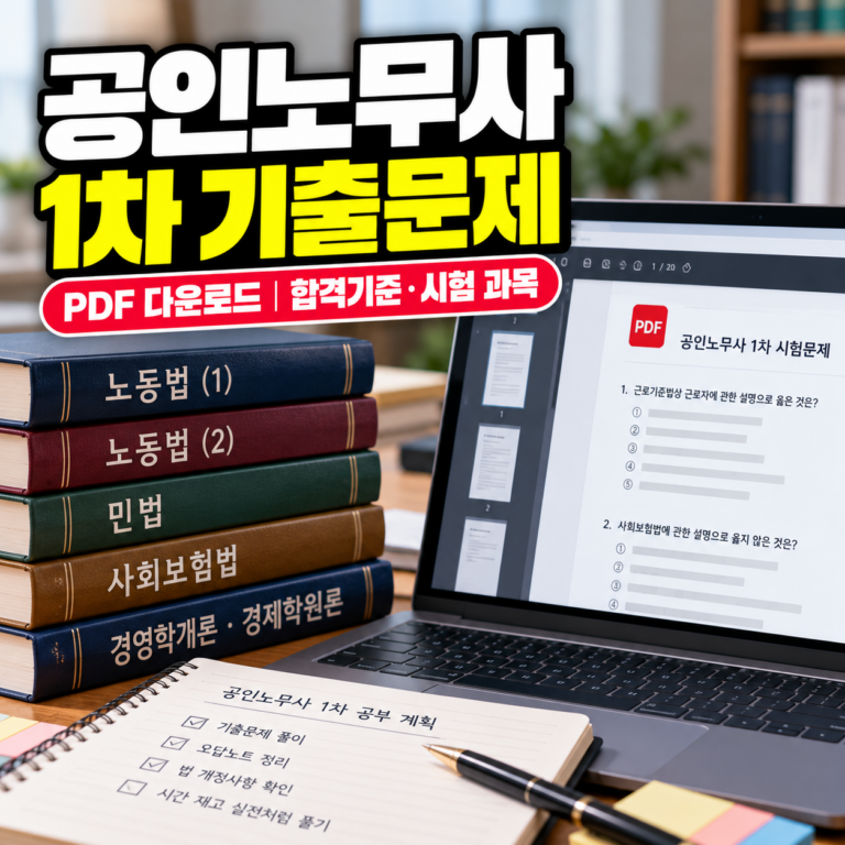공인노무사 1차 기출문제 PDF 다운로드 방법과 시험 과목, 합격기준 안내