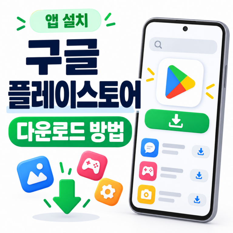 구글 플레이스토어 다운로드 방법과 안드로이드 스마트폰 앱 설치 과정을 안내하는 썸네일 이미지