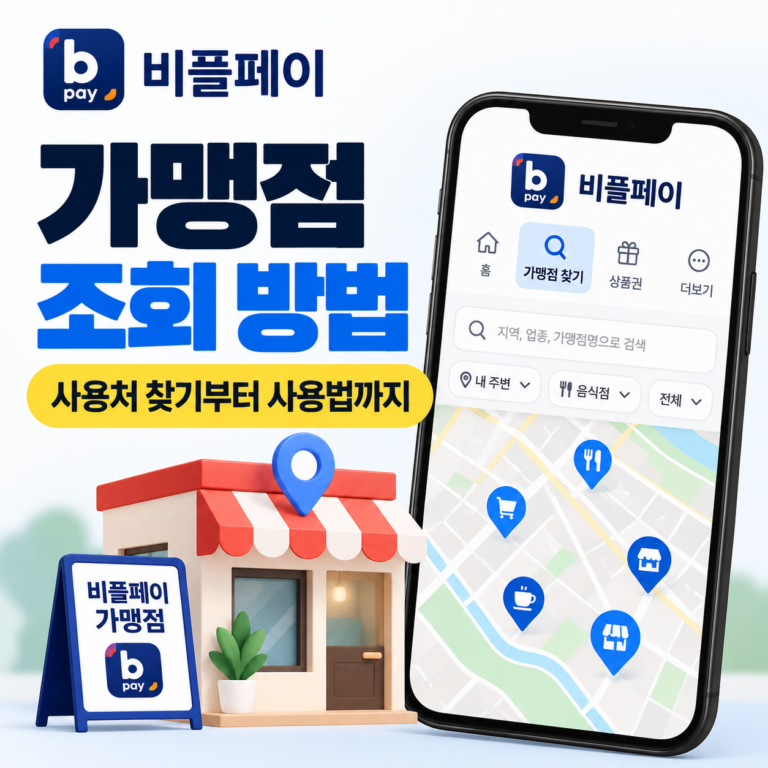 비플페이 가맹점 조회 방법 안내 썸네일, 스마트폰 가맹점 찾기 지도와 비플페이 사용처 매장 이미지