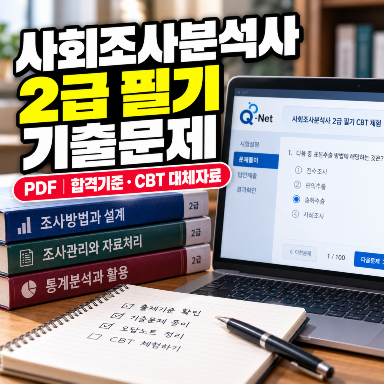 사회조사분석사 2급 필기 기출문제 PDF와 합격기준, 시험 과목 및 CBT 대체자료 안내