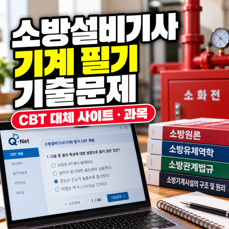 소방설비기사 기계 필기 기출문제와 CBT 대체 사이트, 필기시험 4과목 및 합격 기준 안내