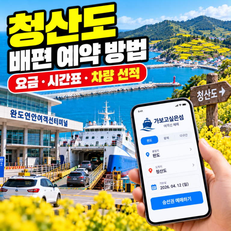 청산도 배편 예약 방법과 완도 출발 여객선 요금, 운항 시간표 및 차량 선적 안내