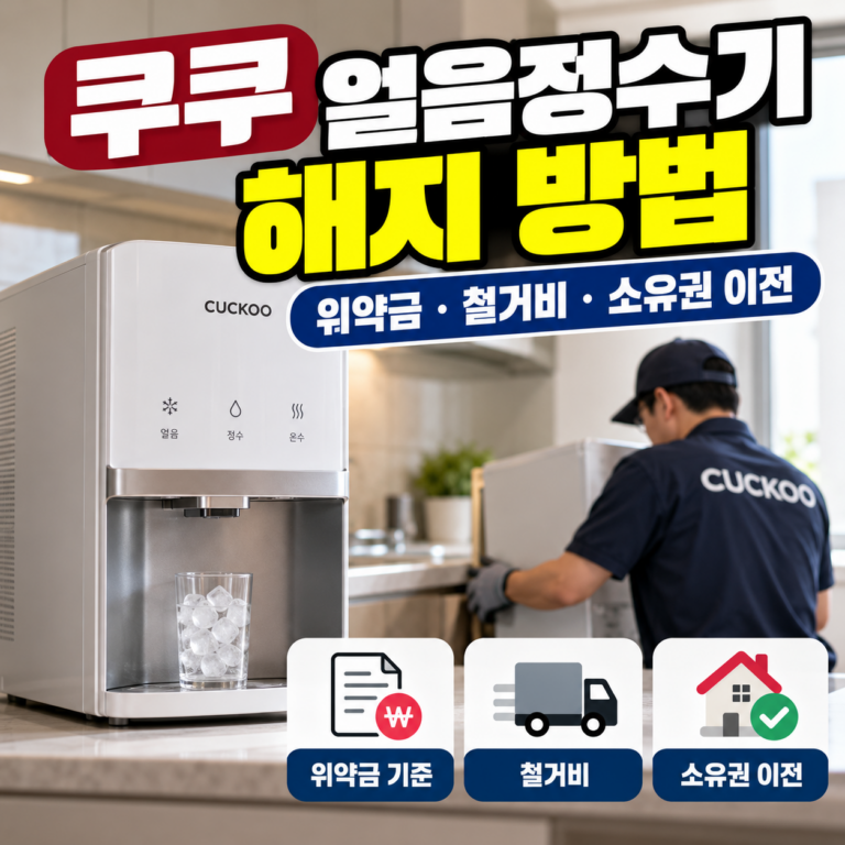 쿠쿠 얼음정수기 렌탈 해지 방법과 중도 해지 위약금, 철거비 및 소유권 이전 안내
