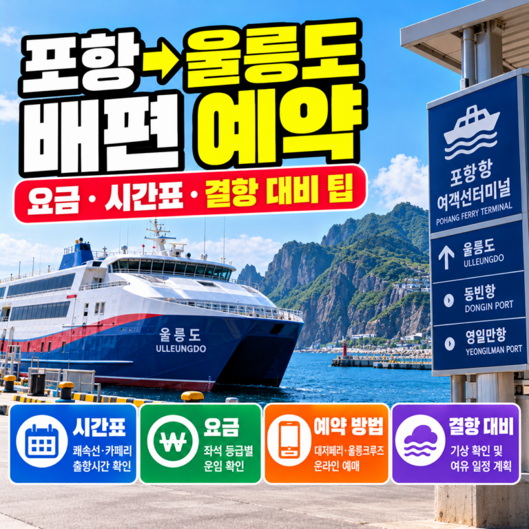 포항 울릉도 배편 예약 방법과 쾌속선·크루즈 요금, 운항 시간표 및 결항 대비 안내