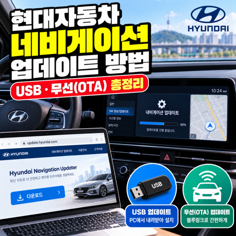 현대자동차 네비게이션 업데이트 방법과 USB·SD카드 및 무선 OTA 지도 업데이트 안내