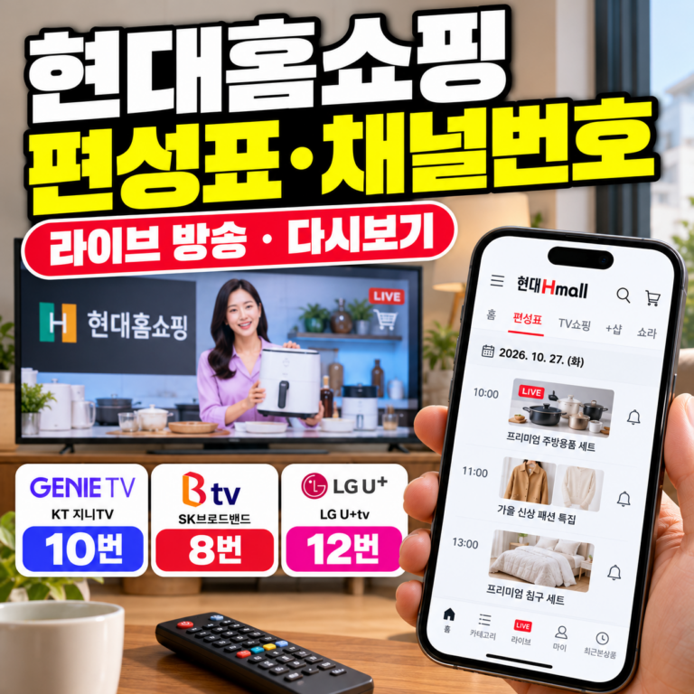 현대홈쇼핑 편성표 확인 방법과 KT·SK·LG U+ 채널번호, 라이브 방송 및 다시보기 안내